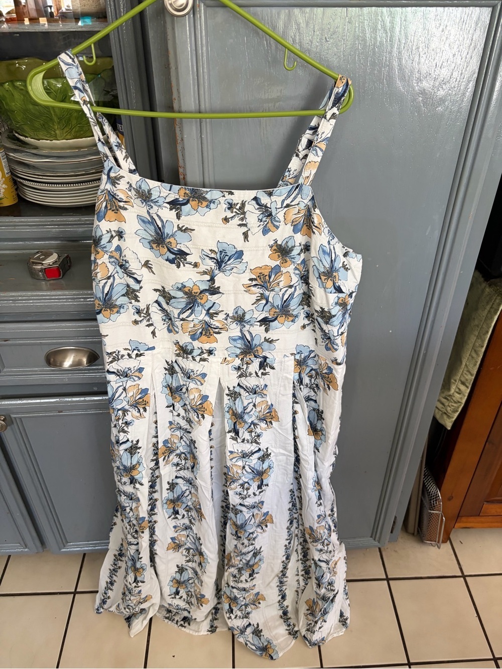 Lane Bryant White Maxi Dress with Blue & Mustard Floral Print